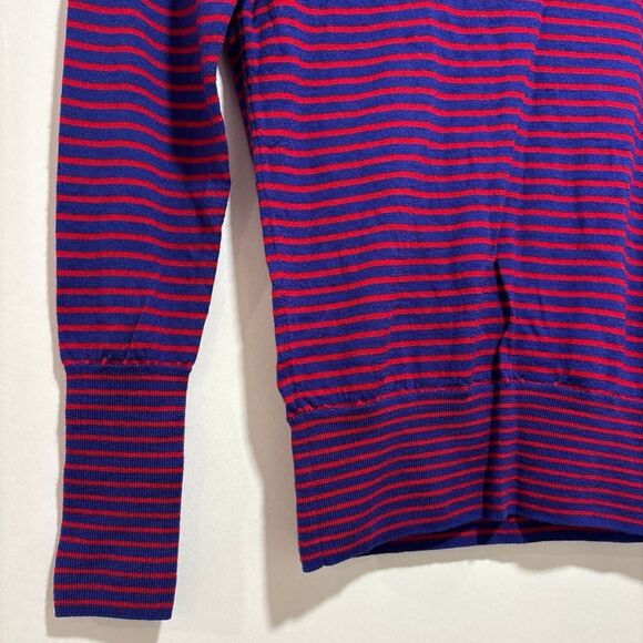 J. Crew 💯%Merino Wool Blue & Red Striped Tippi Turtleneck Sweater Size Small - Picture 4 of 11